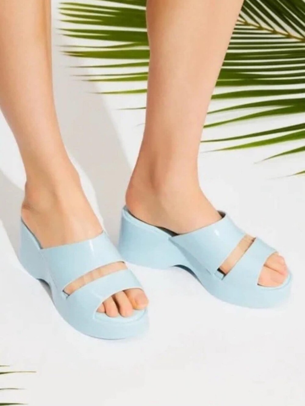 Light Gray Slide Wedge Mules